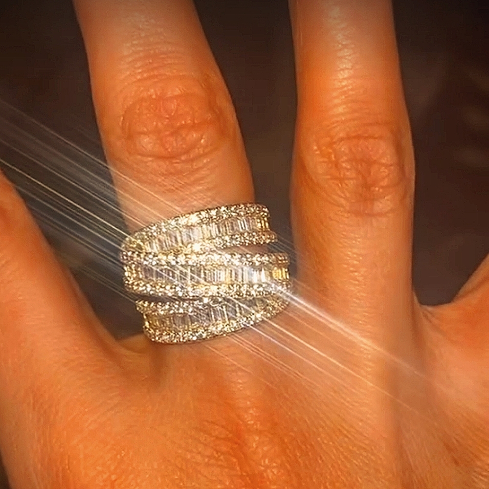 Extraordinary Blinged Out CZ Studded Triple Layer Ring - Picture 1 of 8